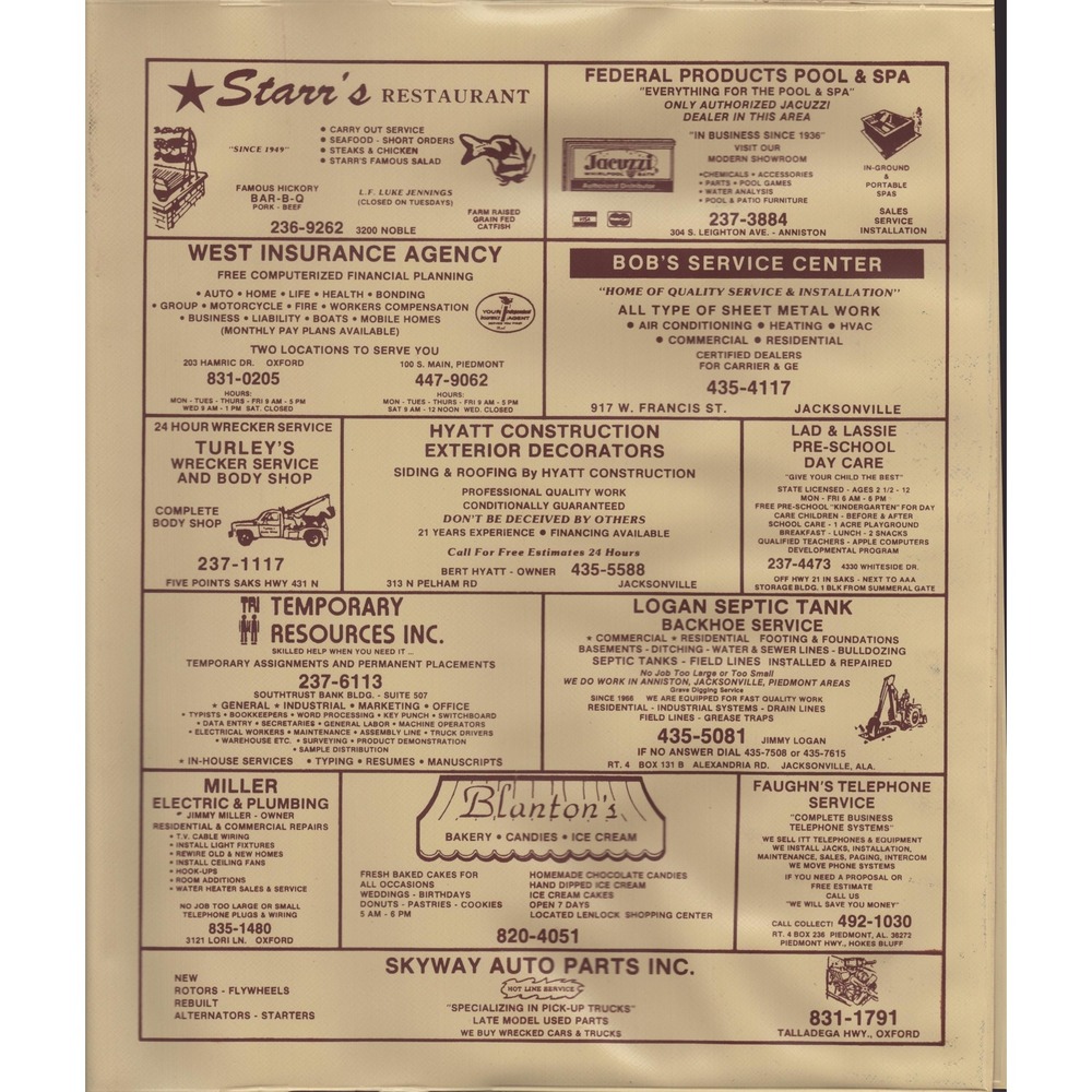 Vintage Anniston Jacksonville Oxford Alabama Local Business Phone Book Cover Ads - Picture 1 of 2